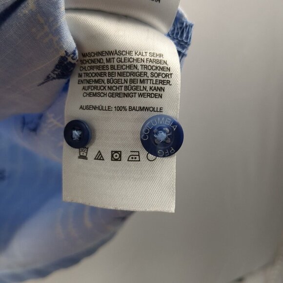 Columbia Mens PFG Shirt L Blue Button Up Fishing Short Sleeve Marlin Tuna Fish - Picture 10 of 13